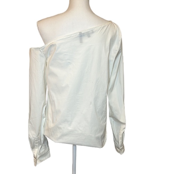 Theory White Crisp Ulrika One-Shoulder Asymmetric Shoulders Blouse Size Medium - Picture 3 of 9